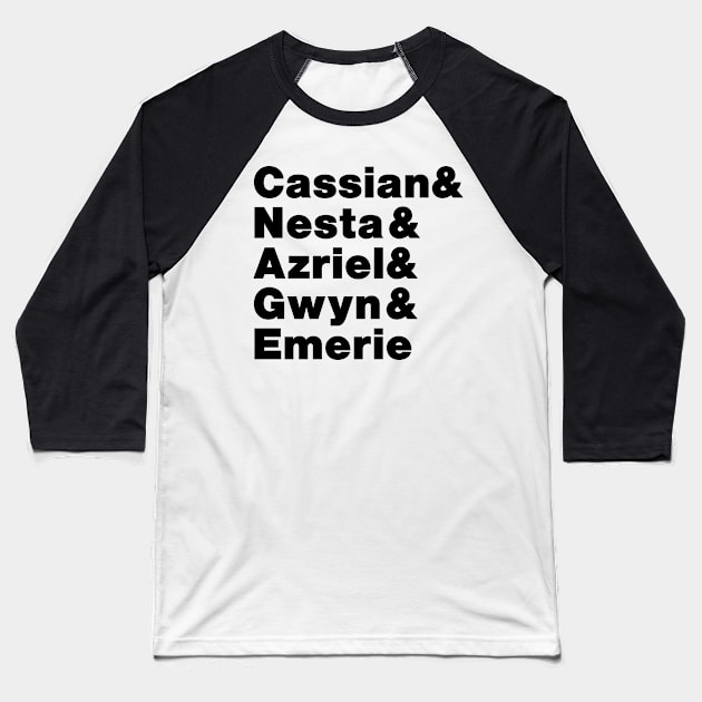 A Court of Silver Flames Warriors Line Up, Cassian, Azriel, Nesta, Emerie and Gwyn Baseball T-Shirt by baranskini